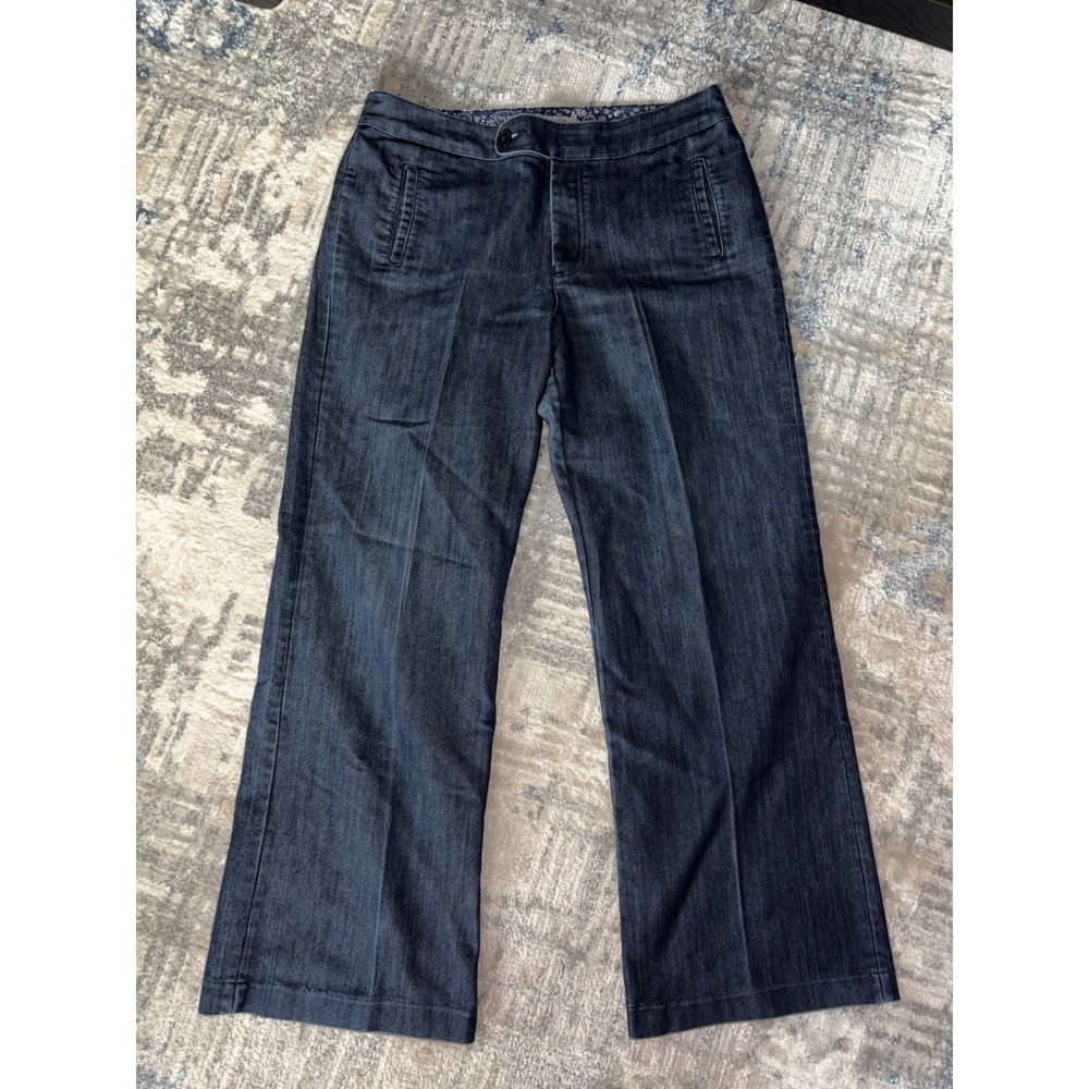 Chicos Platinum Dark Wash Wide Leg Denim Trouser Jeans Size 2.5 Regular Indigo